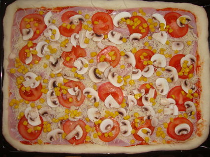 FOTKA - Pizza s rajaty, houbami a srem